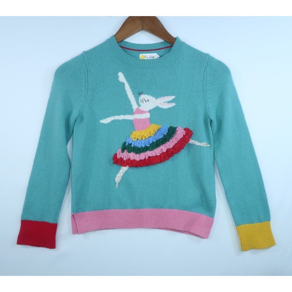 Mini Boden Easter Sweater Brook Blue Ballerina Bunny Motif Size 7 8 NWT Alpaca